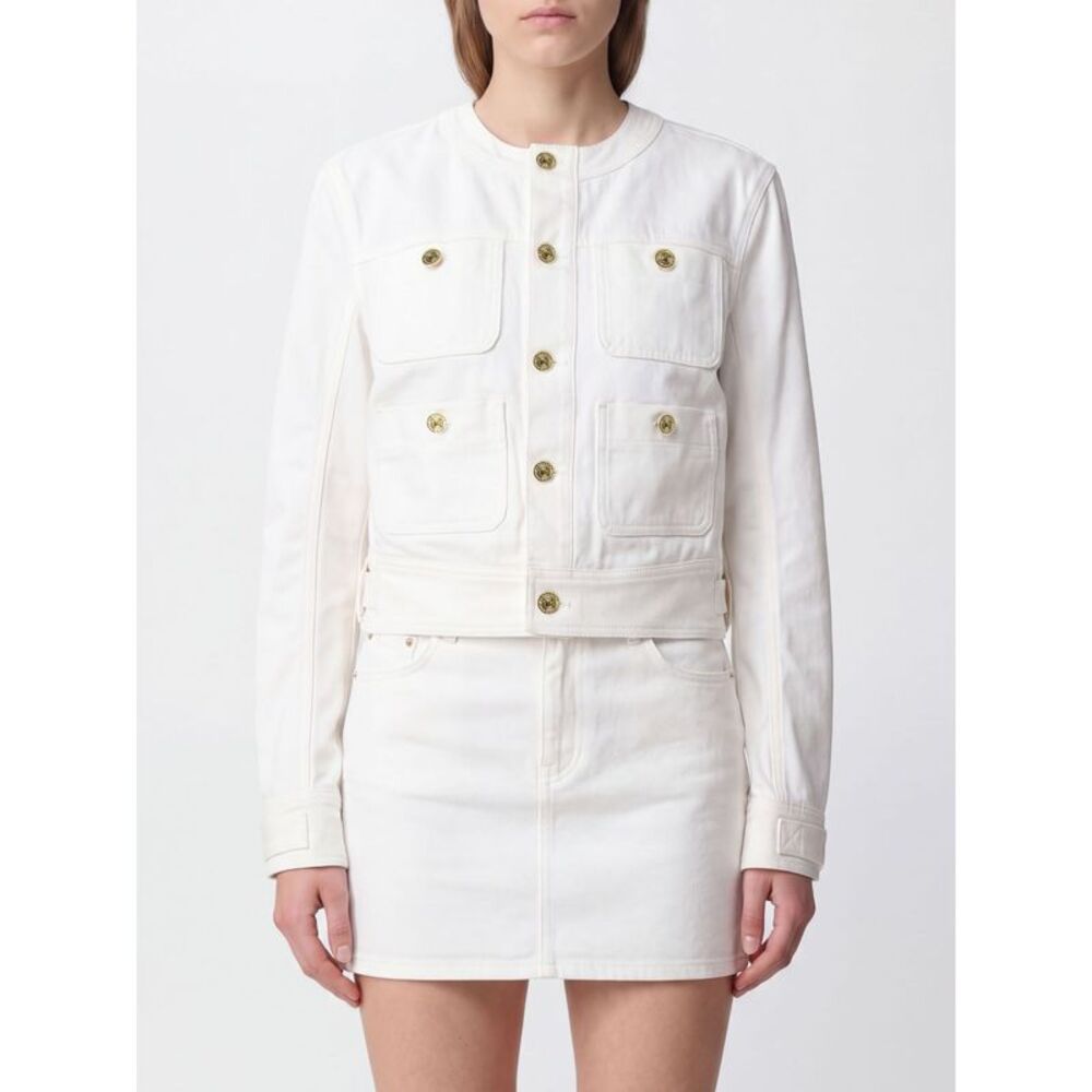Balmain Women Cropped Crew Neck Cotton Denim Jacket Balmain